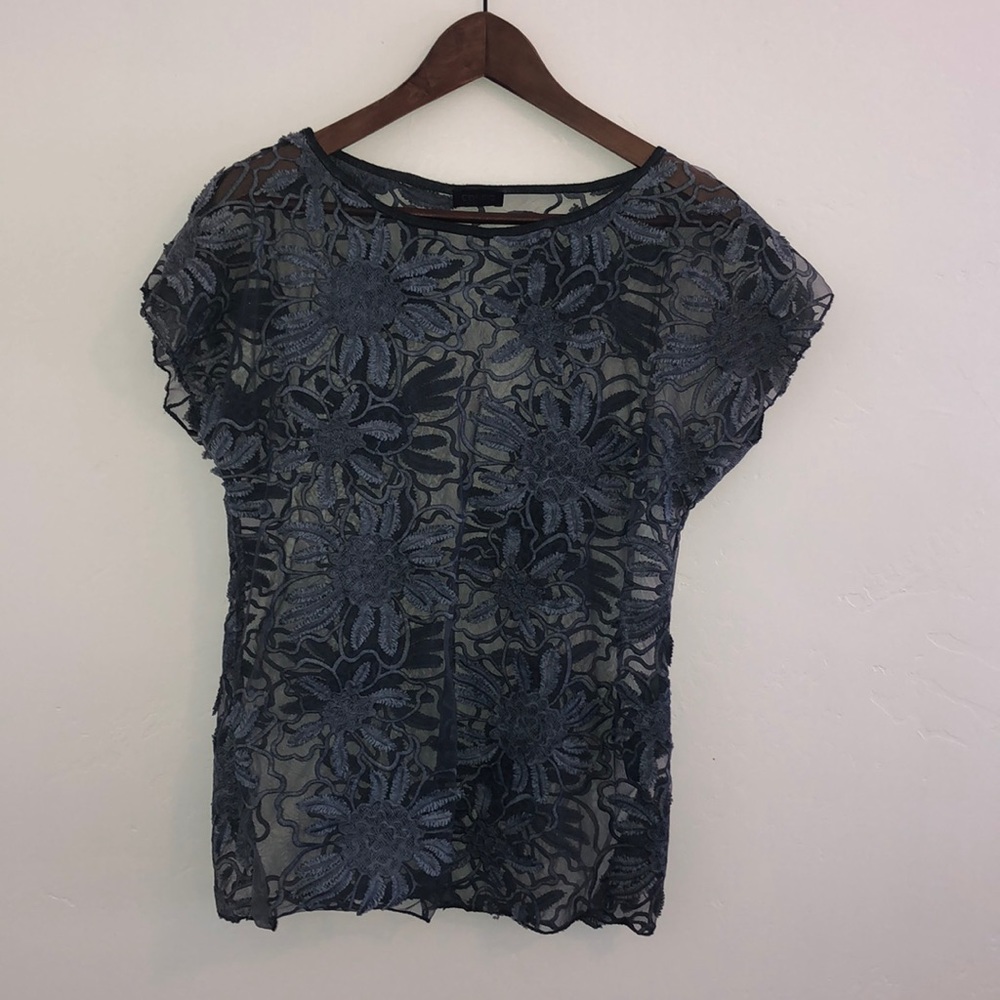 Cosmo Made in Italy Grey Lace Sheer Blouse Sz M